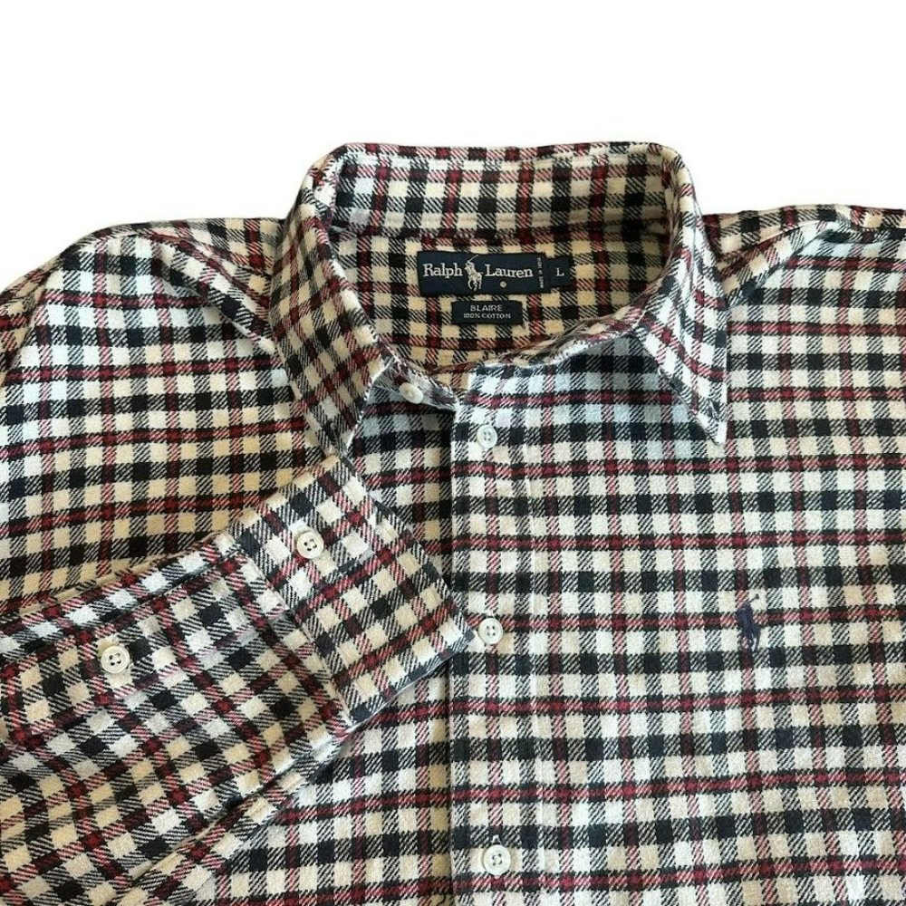 Ralph Lauren Blaire White Red Black Plaid Flannel Long Sleeve Button Shirt Men L